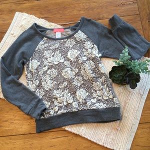 Soul Cake Grey Floral Long Sleeve Top size Medium